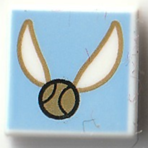 Tile 1 × 1 with Golden Snitch, Bright Light Blue Background print Weiß