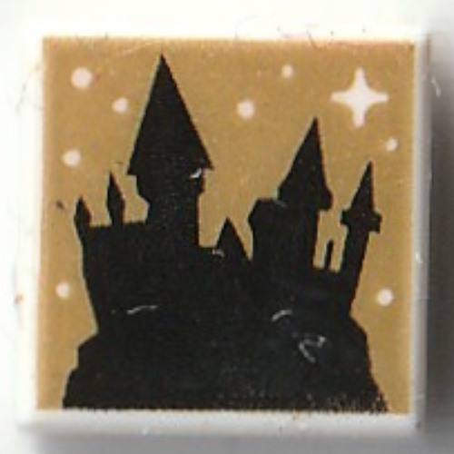 Tile 1 × 1 with Black Hogwarts Silhouette, Gold Background print Weiß