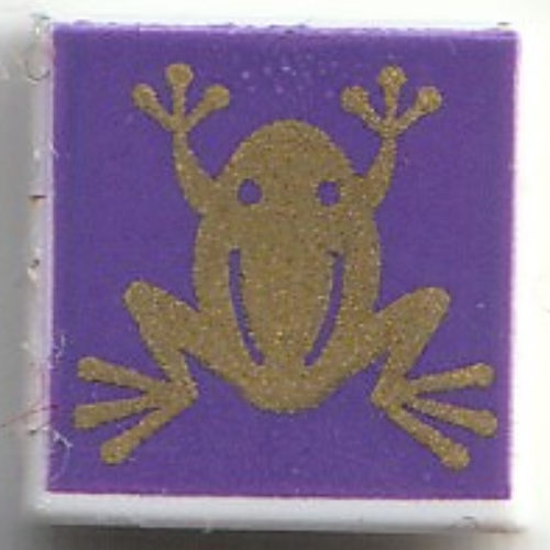 Tile 1 × 1 with Gold Chocolate Frog, Dark Purple Background print White