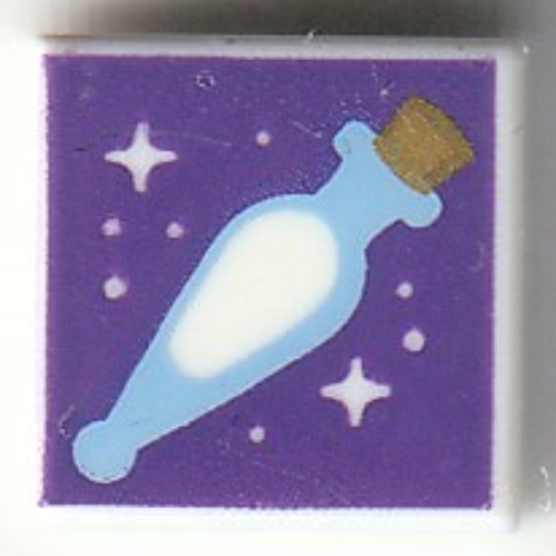 Tile 1 × 1 with White Potion Flask, Dark Purple Background print Weiß