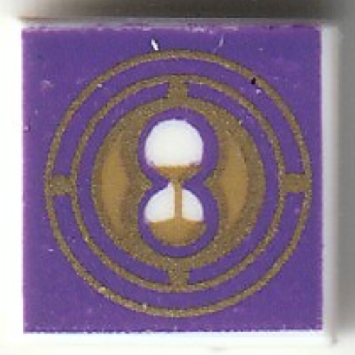 Tile 1 × 1 with Gold Hourglass, Dark Purple Background print Weiß