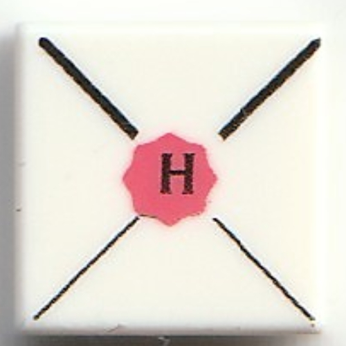 Tile 1 × 1 with Envelope, Red Wax Seal, Black 'H' print White