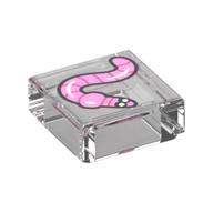 Tile 1 × 1 with Pink Worm print Trans-Clear