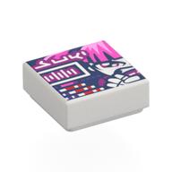 Tile 1 × 1 with White/Dark Pink Girl on Dark Purple Background print White