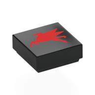 Tile 1 × 1 with Red Flying Pegasus, Going Right print Schwarz