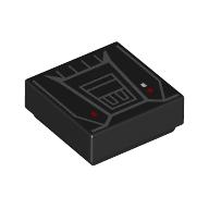 Tile 1 × 1 with dark Bluish Grey Control Panel, Red Lights print in Black