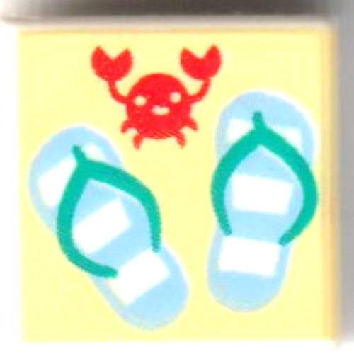 Tile 1 × 1 with Medium Blue Sandals, Red Crab on Bright Light Yellow Background print White
