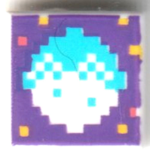 Tile 1 × 1 with Pixelated White/Dark Azure Moon on Dark Purple Background print White
