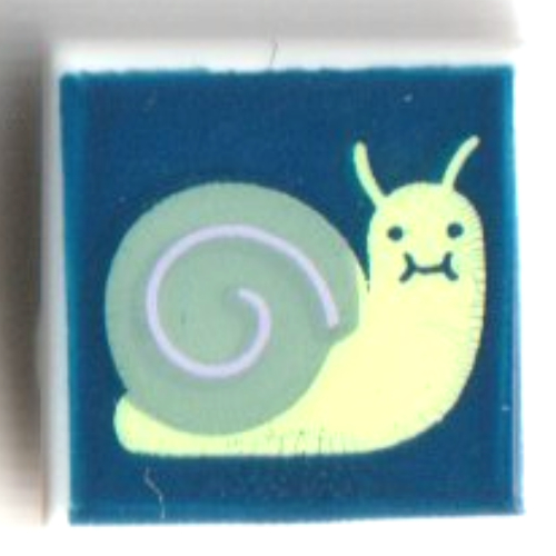 Tile 1 × 1 with Yellowish Green/Sand Green Snail on Dark Blue Background print White