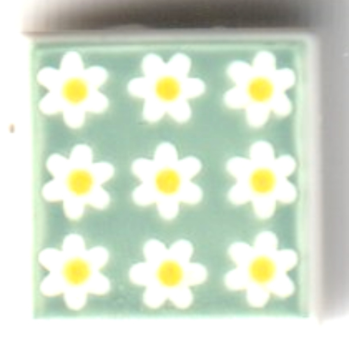 Tile 1 × 1 with Flower/Daisies on Green Background print White