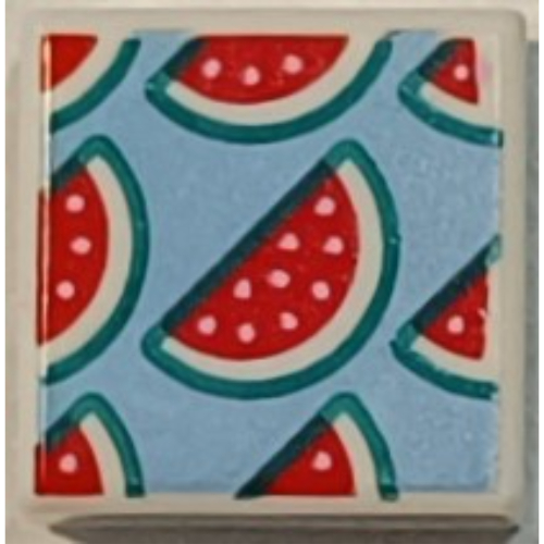 Tile 1 × 1 with Watermelon Slices on Bright Light Blue Background print Weiß