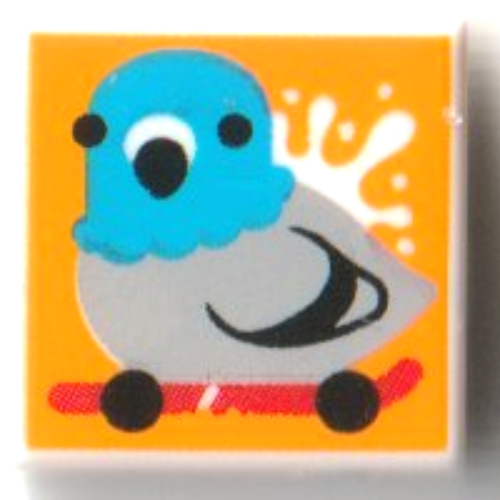 Tile 1 × 1 with Pigeon on Red Skateboard, Bright Light Orange Background print White