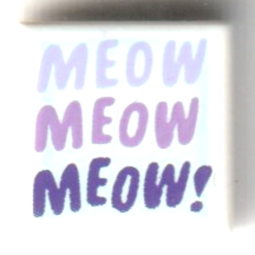 Tile 1 × 1 with Lavender/Medium Lavender/Dark Purple 'MEOW!' print on Light Aqua Background print White