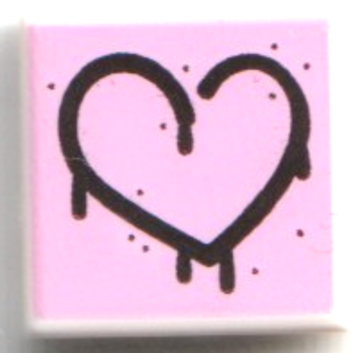 Tile 1 × 1 with Dark Purple Melting Heart on Bright Pink Background print Weiß
