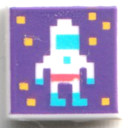 Tile 1 × 1 with Pixelated Astronaut on Dark Purple Background print White