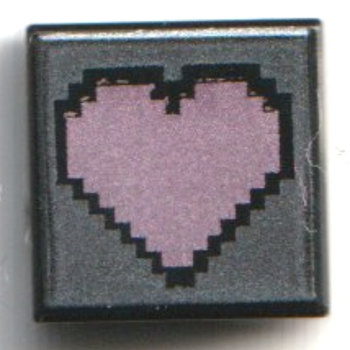 Tile 1 × 1 with Pixelated Bright Pink Heart, Silver Background print Schwarz