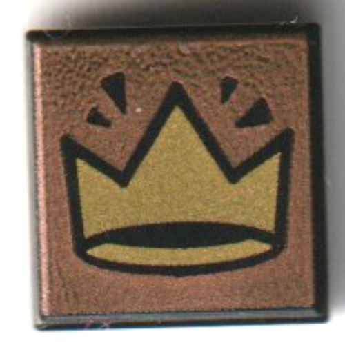 Tile 1 × 1 with Gold Crown, Metal Pink Background print Schwarz