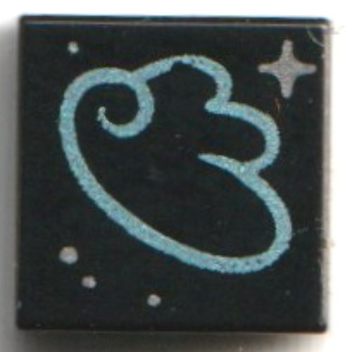Tile 1 × 1 with Medium Azure Squiggly Line, Silver Stars print Schwarz