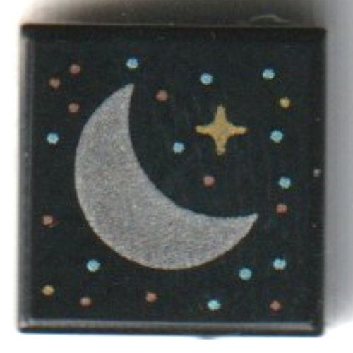 Tile 1 × 1 with Silver Moon, Gold Stars print Black