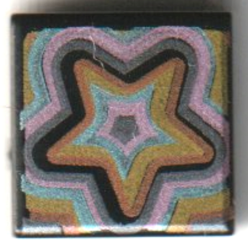 Tile 1 × 1 with Lavender/Medium Azure/Coral/Bright Light Orange Star Outlines print Schwarz