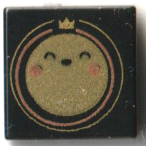 Tile 1 × 1 with Gold Circle, Crown, Face/Smiley, Coral Circle, Cheeks print Schwarz
