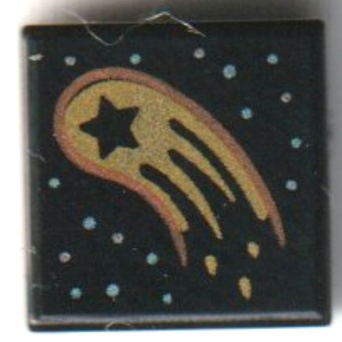 Tile 1 × 1 with Gold Comet, Silver Stars print Black