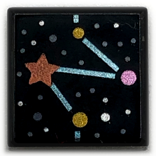 Tile 1 × 1 with Coral/Gold Star, Medium Azure Lines/Constellation print Schwarz