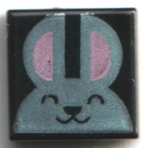 Tile 1 × 1 with Metallic Silver Bunny, Bright Pink Ears print Black