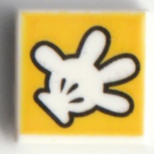 Tile 1 × 1 with Mickey Mouse Glove/Hand, Fingers Spread Out on Yellow Background print Weiß