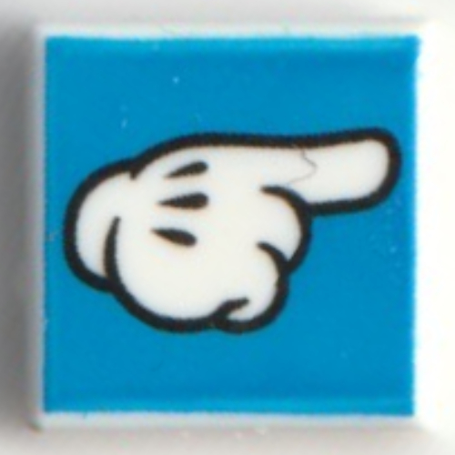 Tile 1 × 1 with Mickey Mouse Glove/Hand, Pointing on Blue Background print Weiß