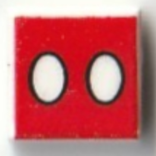 Tile 1 × 1 with White Dots, Black Circles on Red Background (Mickey Mouse Pants Buttons) print White