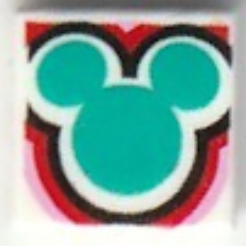 Tile 1 × 1 with Dark Turquoise Mickey Mouse Outline, White/Black/Red/Bright Pink Lines print Weiß