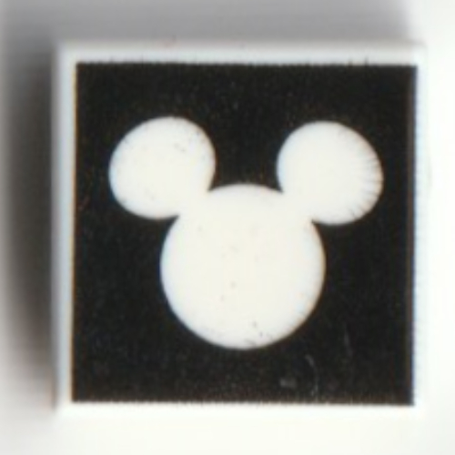 Tile 1 × 1 with White Mickey Mouse Outline, Black Background print Weiß