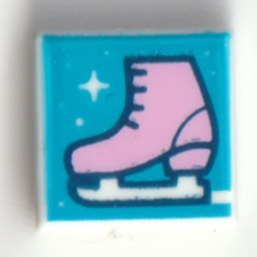 Tile 1 × 1 with Bright Pink Ice Skate on Blue Background print White