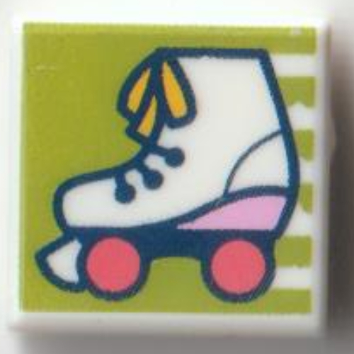 Tile 1 × 1 with Roller Skate with Coral Wheels on Lime Background print Weiß