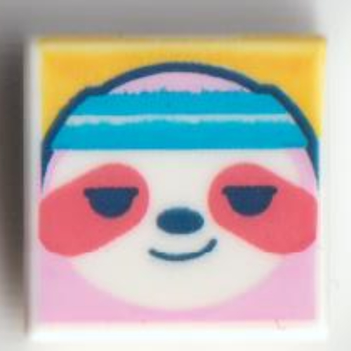 Tile 1 × 1 with Coral Sloth with Dark Azure Headband on Bright Light Orange Background print White
