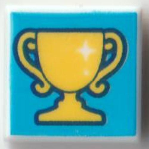 Tile 1 × 1 with Yellow Trophy on Dark Azure Background print White