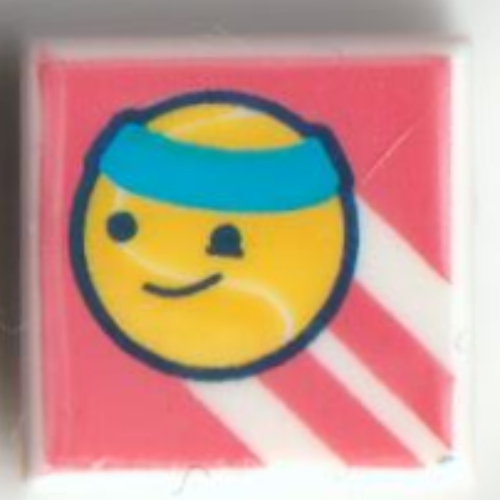 Tile 1 × 1 with Yellow Tennis-ball with Dark Azure Headband on Coral Background print White