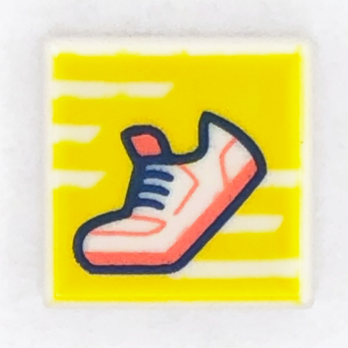 Tile 1 × 1 with Coral Sneaker on Yellow Background print White