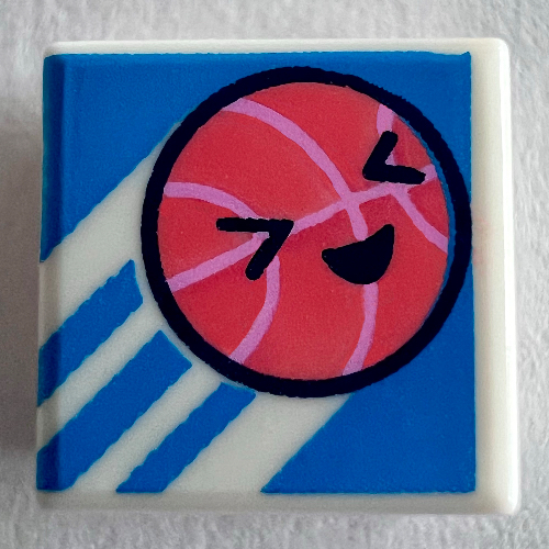 Tile 1 × 1 with Coral Basketball on Dark Azure Background print Weiß