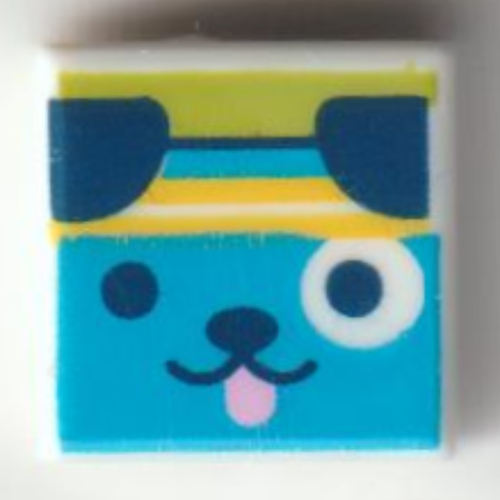 Tile 1 × 1 with Dark Azure Dog with Yellow Headband print White