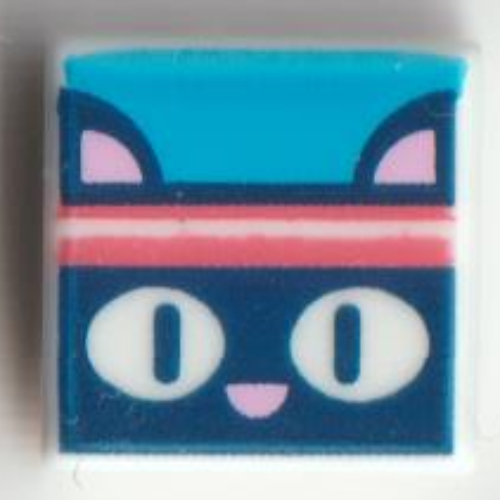 Tile 1 × 1 with Dark Blue Cat with Coral Headband print White