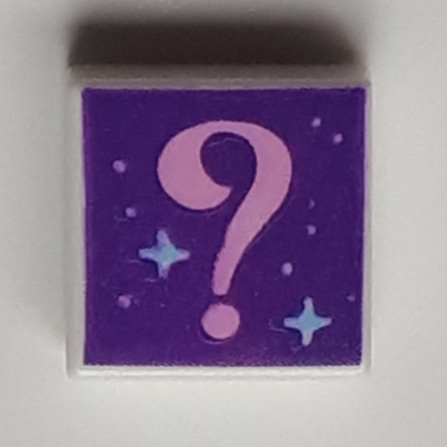 Tile 1 × 1 with Bright Pink '?' Question Mark, Dark Purple Background print Weiß