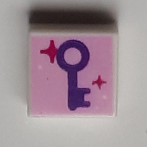 Tile 1 × 1 with Dark Purple Key, Magenta Stars, Bright Pink Background print Weiß