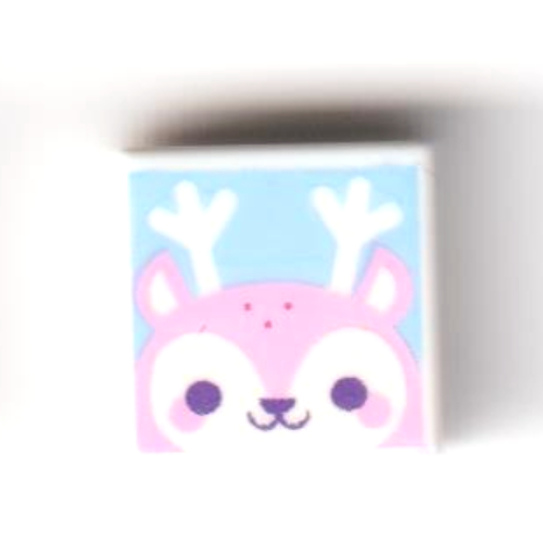 Tile 1 × 1 with Bright Pink Deer, Medium Azure Background print White