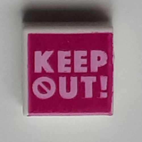 Tile 1 × 1 with Bright Pink 'KEEP OUT!' on Magenta Background print White