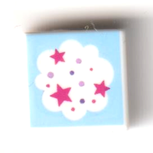 Tile 1 × 1 with White Cloud, Magenta Stars, Medium Azure Background print White