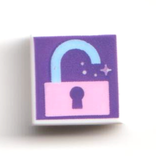 Tile 1 × 1 with Bright Pink/Medium Azure Open Lock on Dark Purple Background print Weiß
