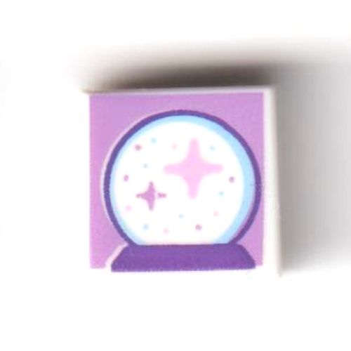 Tile 1 × 1 with Crystal Ball, Dark Purple Foot, Dark Turquoise Background print White