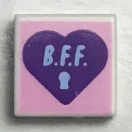 Tile 1 × 1 with Dark Purple Heart, Medium Azure B.F.F., Bright Pink Background print Weiß